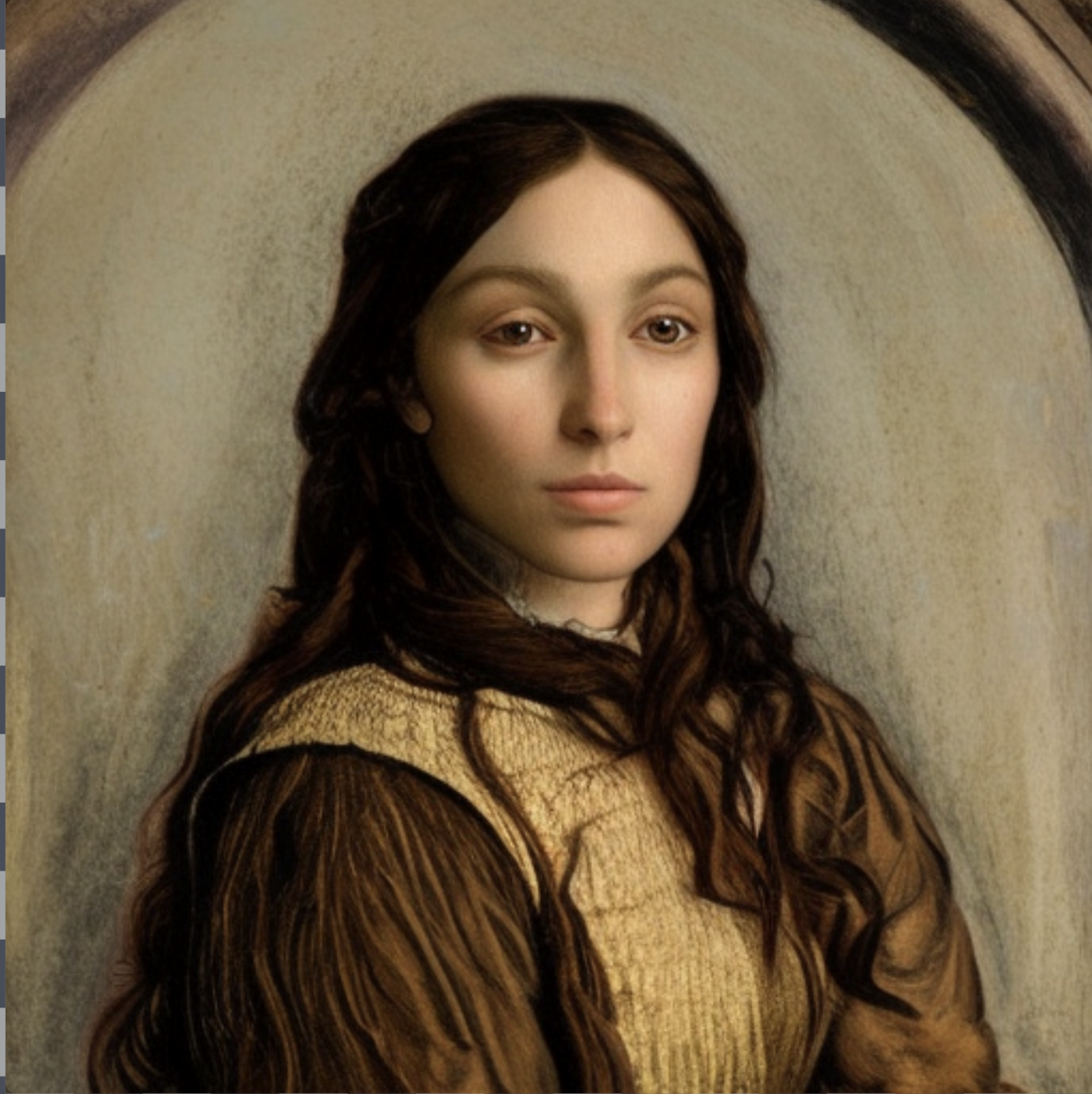 AI generated image attempting “pre-raphaelite Joan of Arc but Māori” with long hair and a vaguely woven vest of some kind.